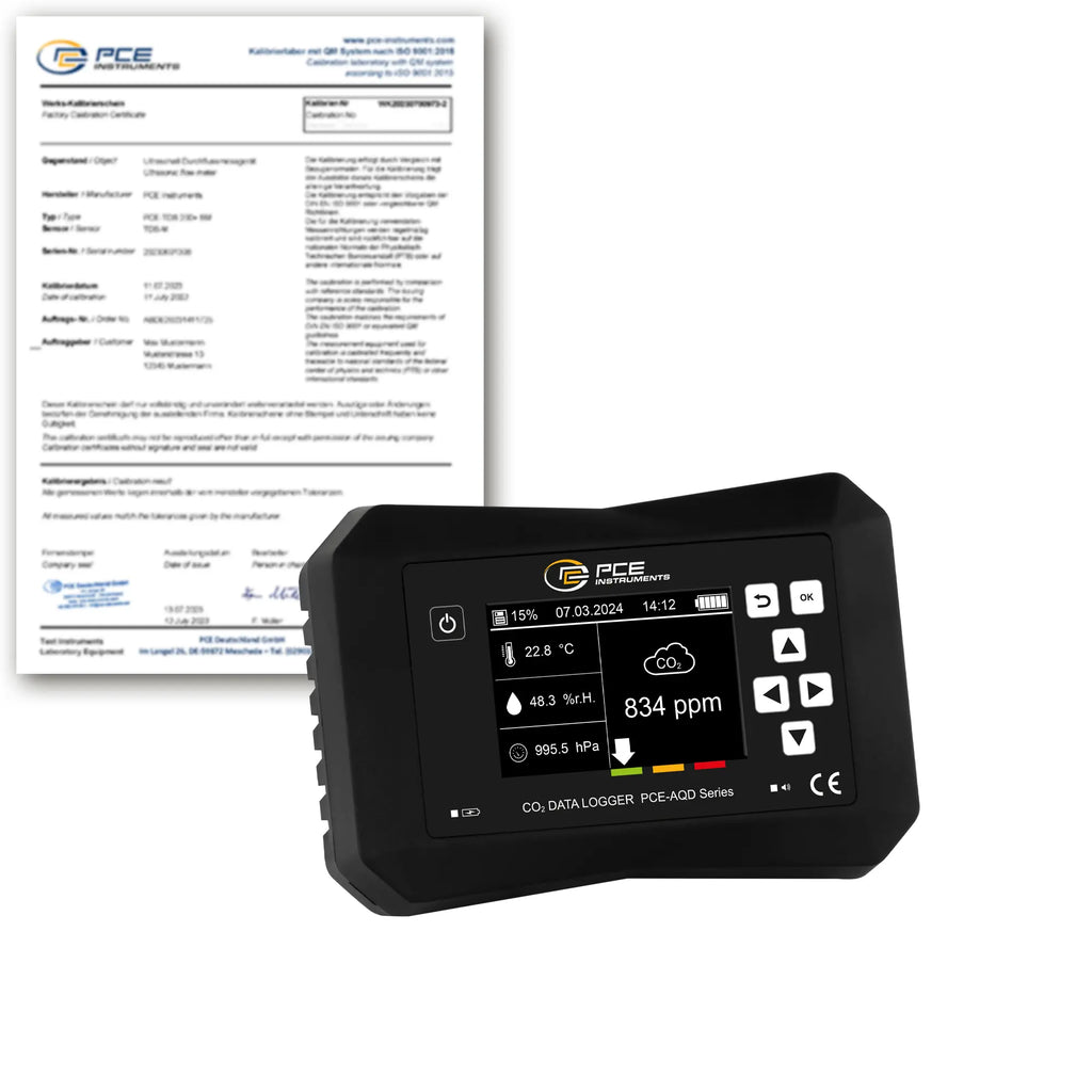 Medidor de CO2 PCE-AQD 50A-ICA que incluye certificado de calibración ISO