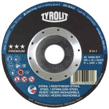 Disco de Corte Centro Côncavo 42F AQ-BFP 42F 125x1,2x22,23 A46Q-BFP TYROLIT - Caixa 25 unidades