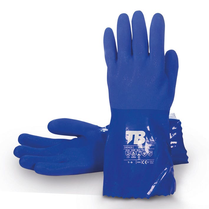 Luva química de PVC com interior de algodão de 35 cm de comprimento 666/35 VINIL (10 PARES)
