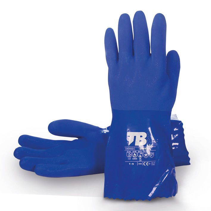 Luva química de PVC com interior de algodão de 30 cm de comprimento 666 VINIL (10 PARES)