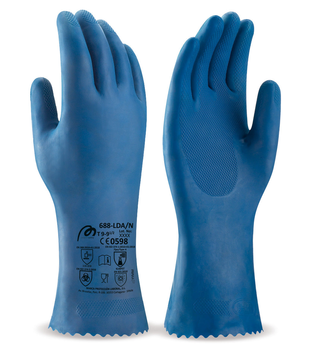 Luva doméstica de látex azul para riscos químicos e microrganismos