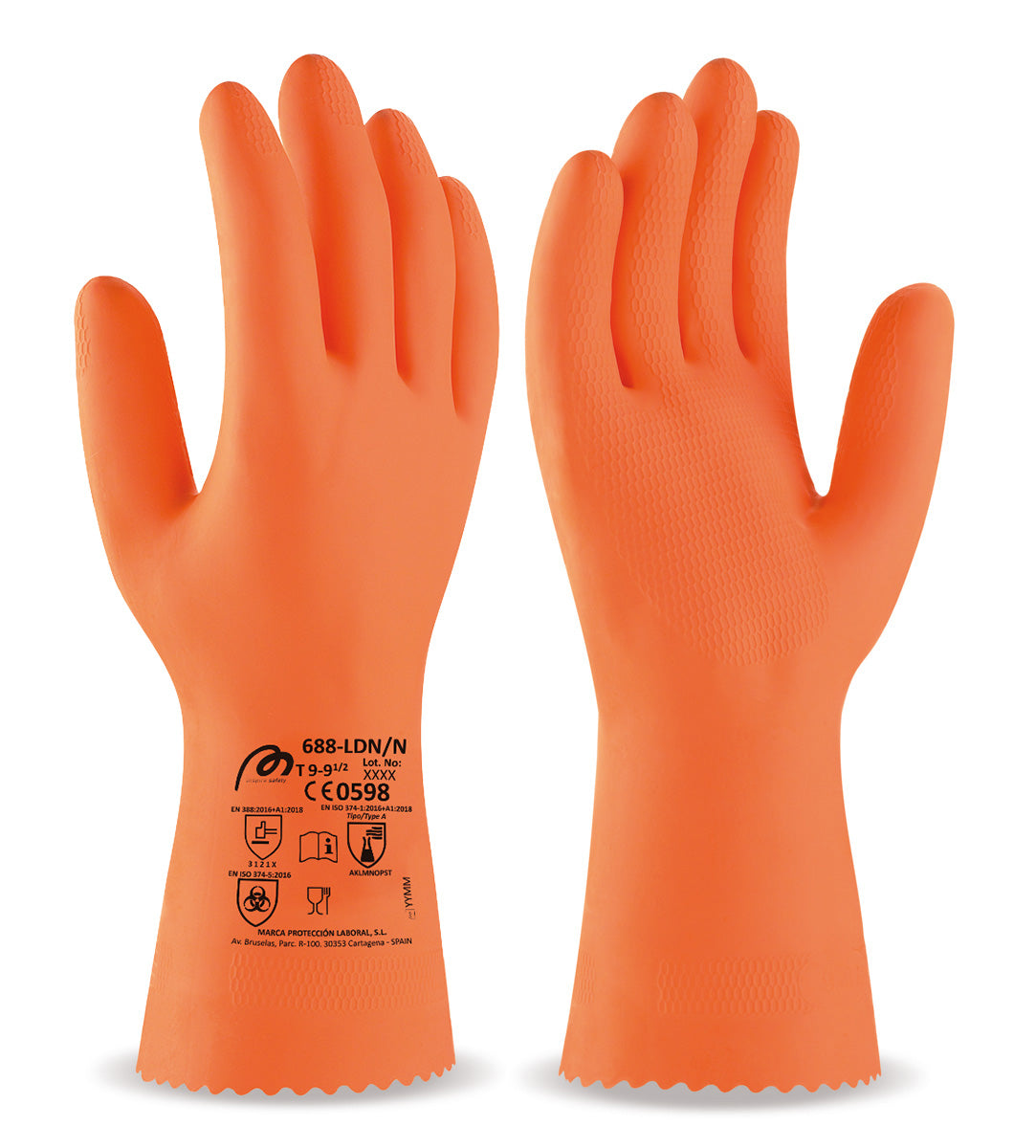 Luva industrial de látex laranja para riscos mecânicos, químicos e microrganismos