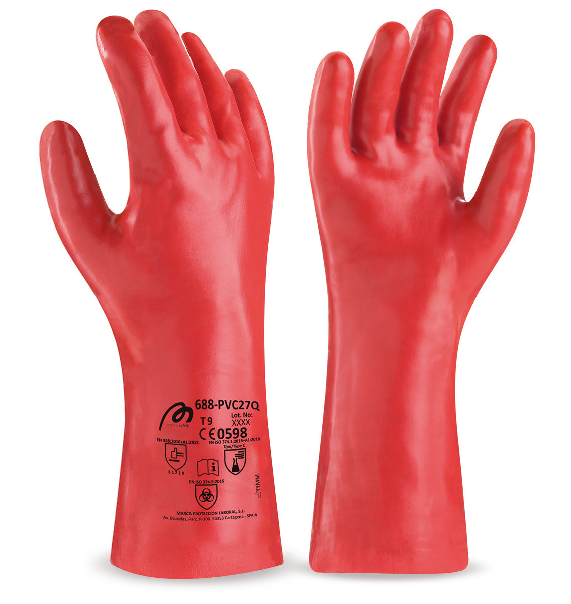 Luva de PVC estanque de 27 cm vermelha para riscos mecânicos, químicos e microrganismos