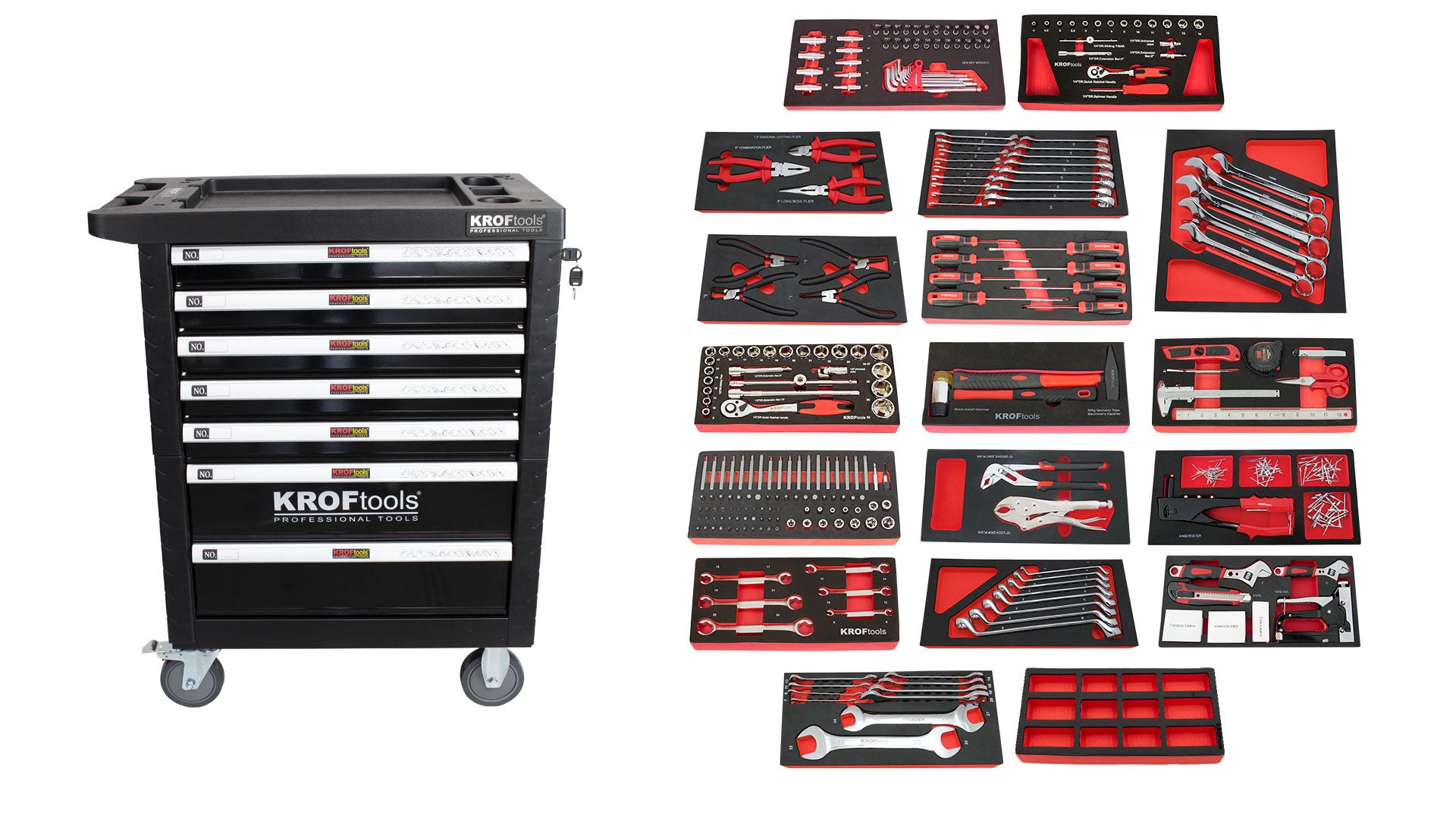 CARRO FERRAMENTA PRETO 7 GAVETAS 353PCS - KROFtools