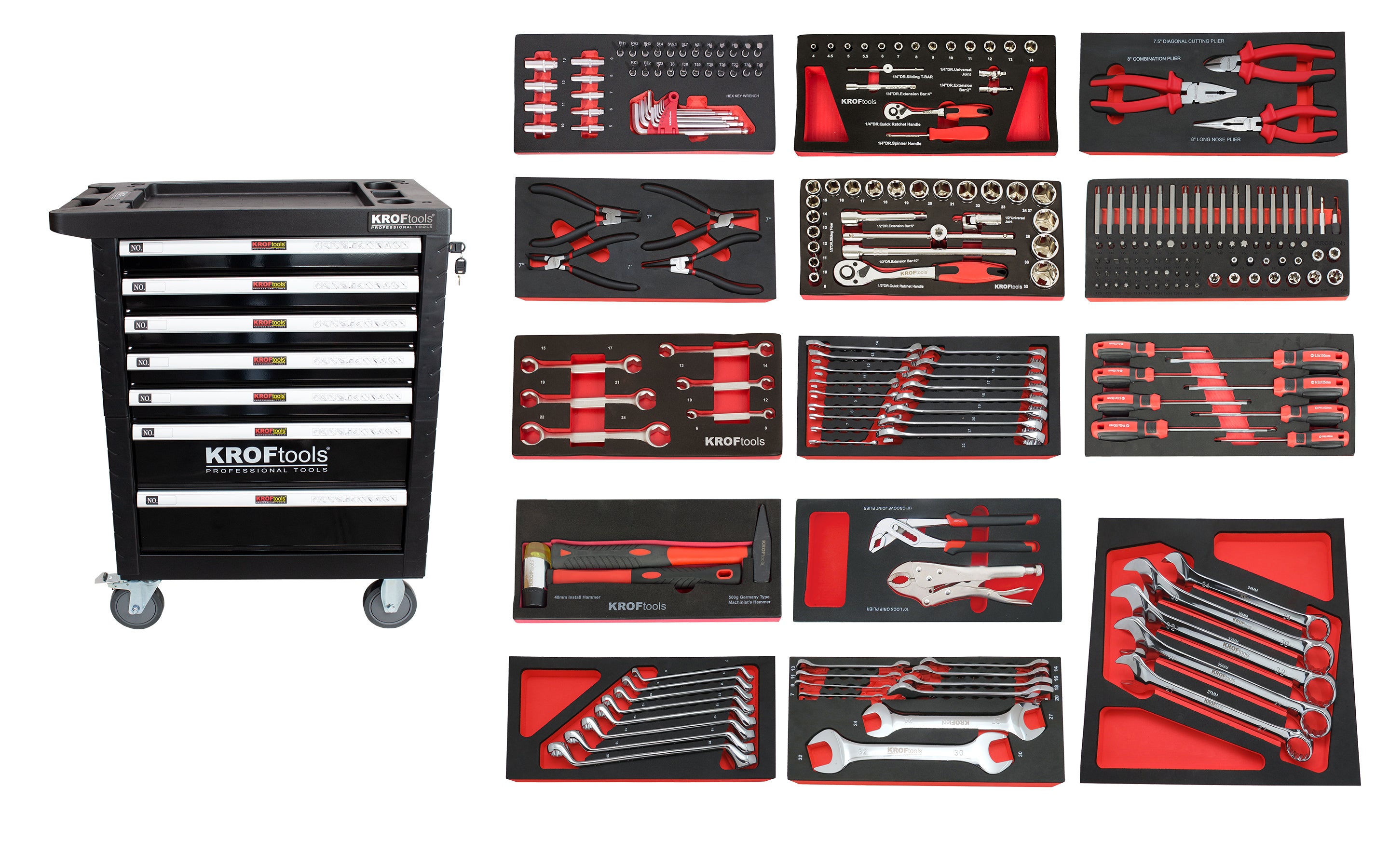CARRO FERRAMENTA 7 GAVETAS 237PCS. PRETO - KROFtools