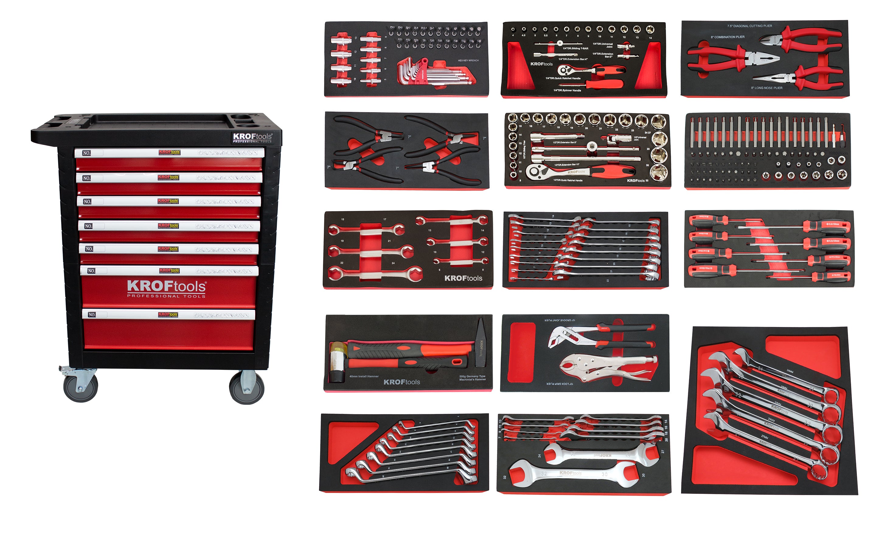 CARRO FERRAMENTA 7 GAVETAS 237PCS. VERMELHO - KROFtools
