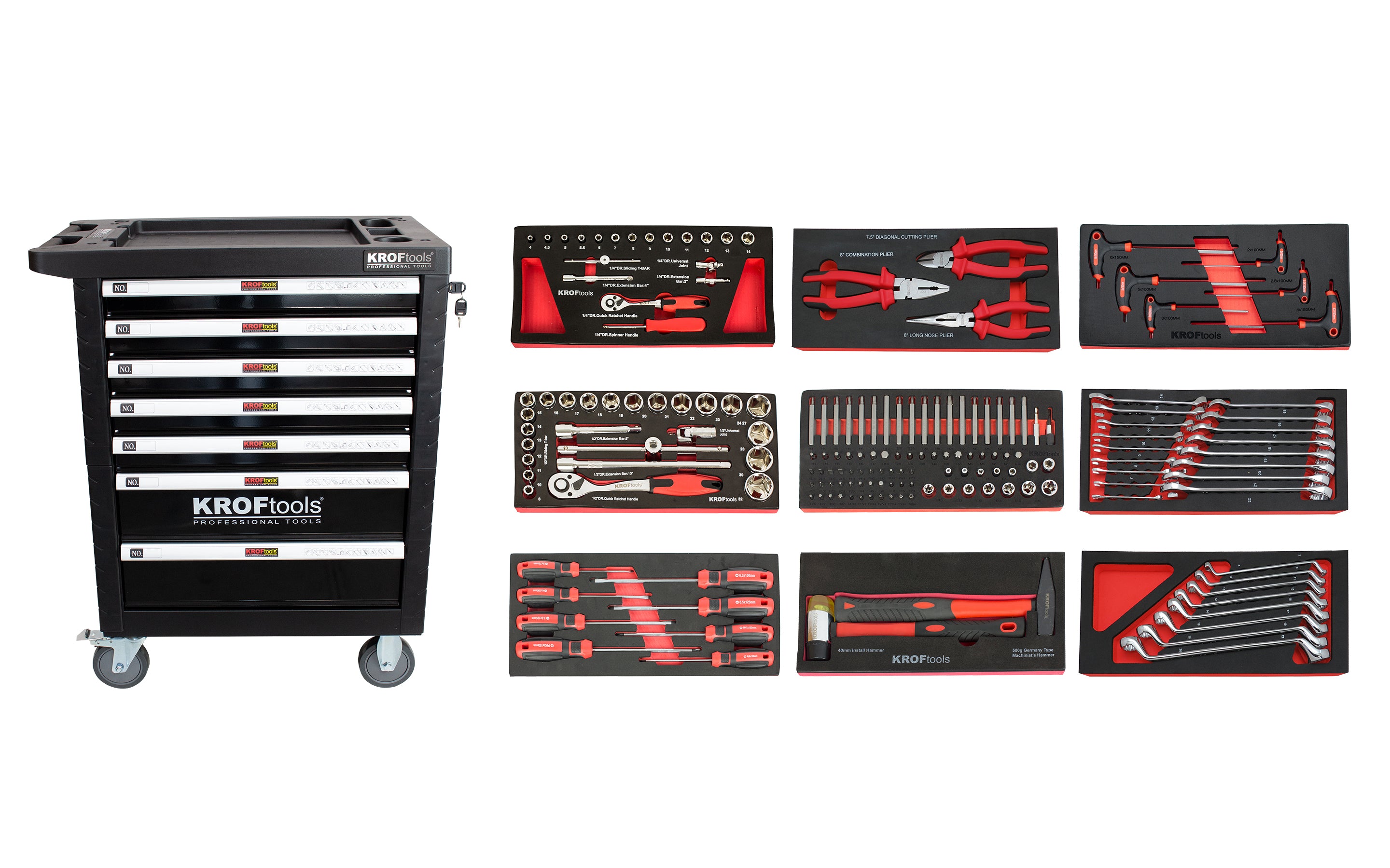 CARRO FERRAMENTA 7 GAVETAS 174PCS. PRETO - KROFtools