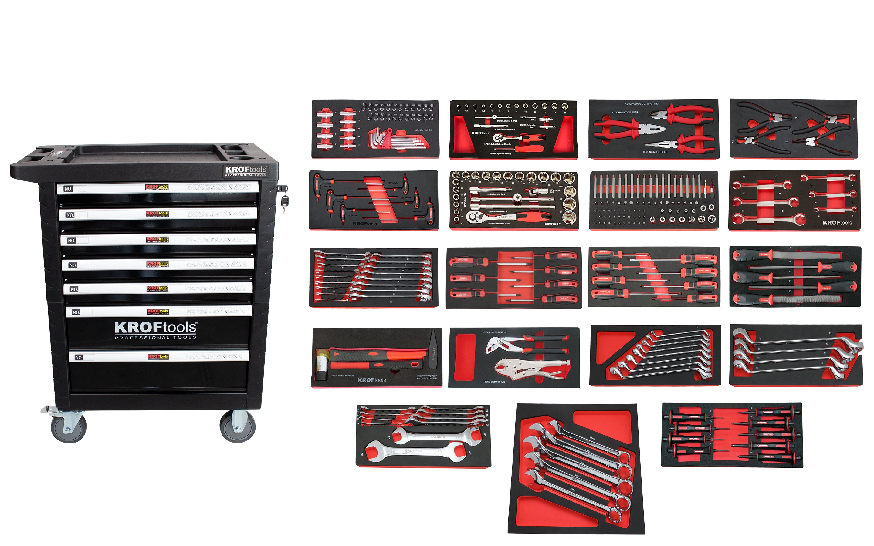 CARRO FERRAMENTA 7 GAVETAS 259PCS. PRETO - KROFtools