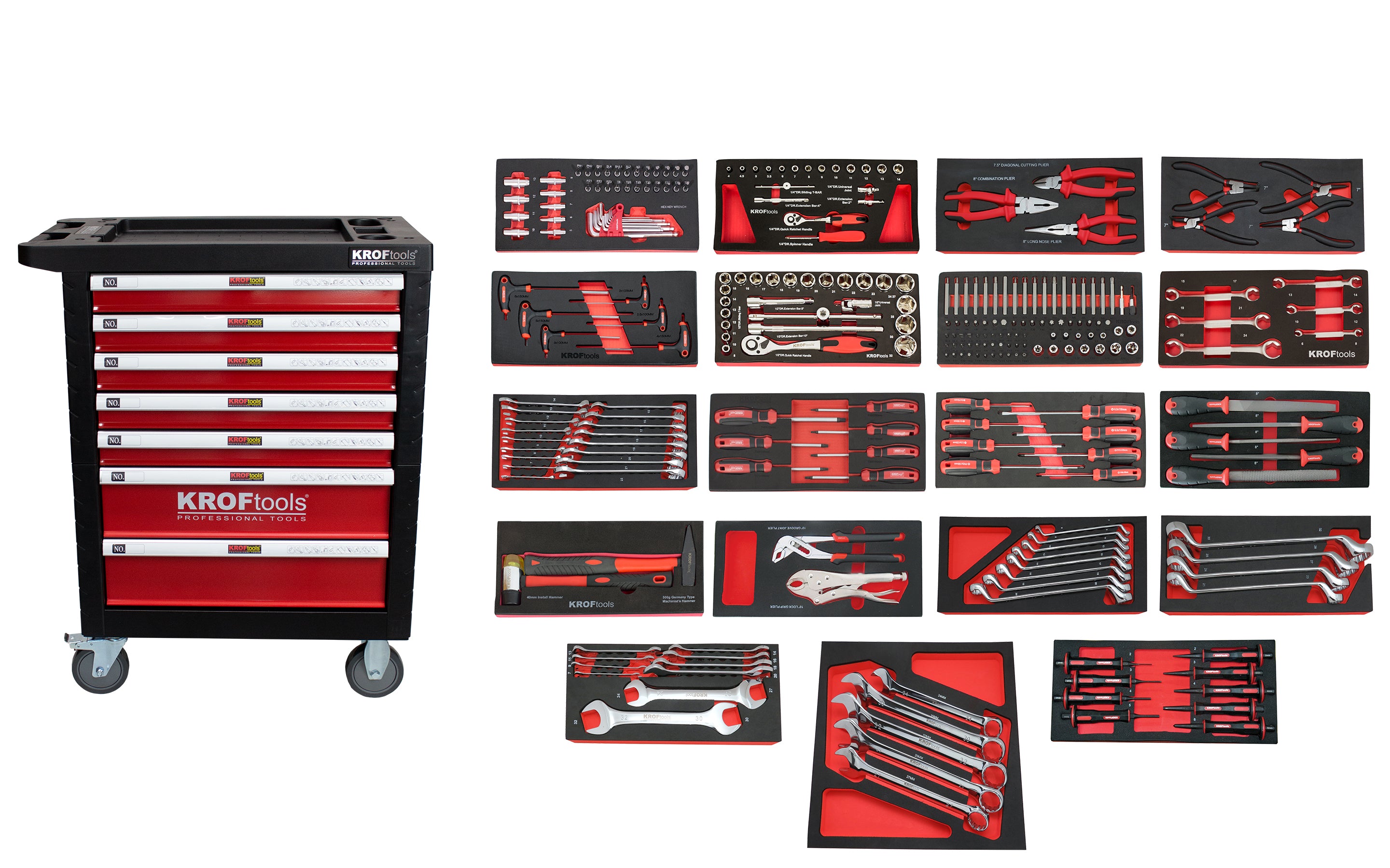 CARRO FERRAMENTA 7 GAVETAS 259PCS. VERMELHO - KROFtools