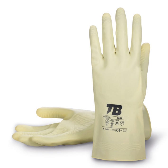 Luva química de látex bege interior clorado com proteção contra radiações 9001 (10 PARES)