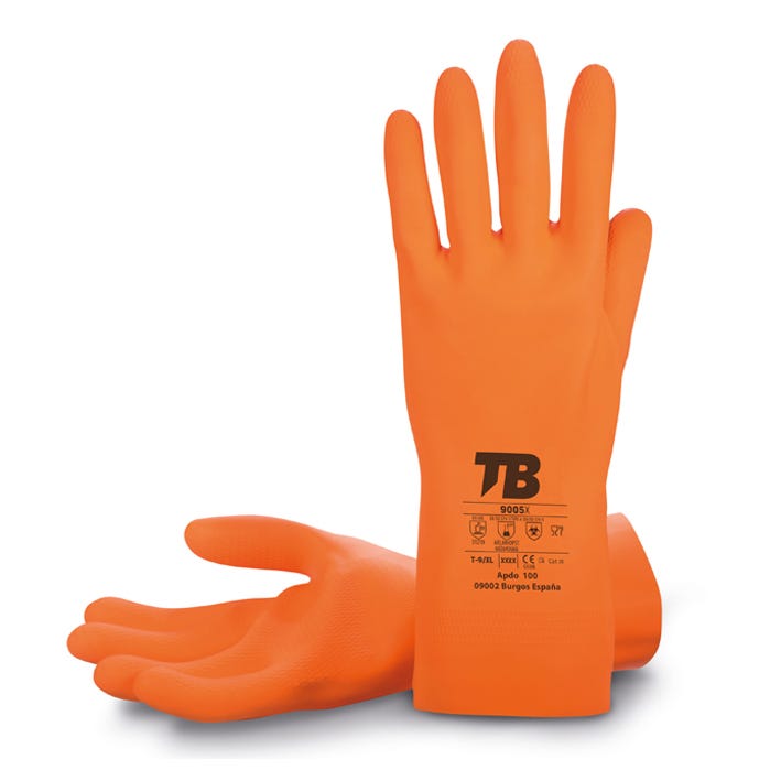 Luva química de látex laranja interior flocado 9005X (10 PARES)