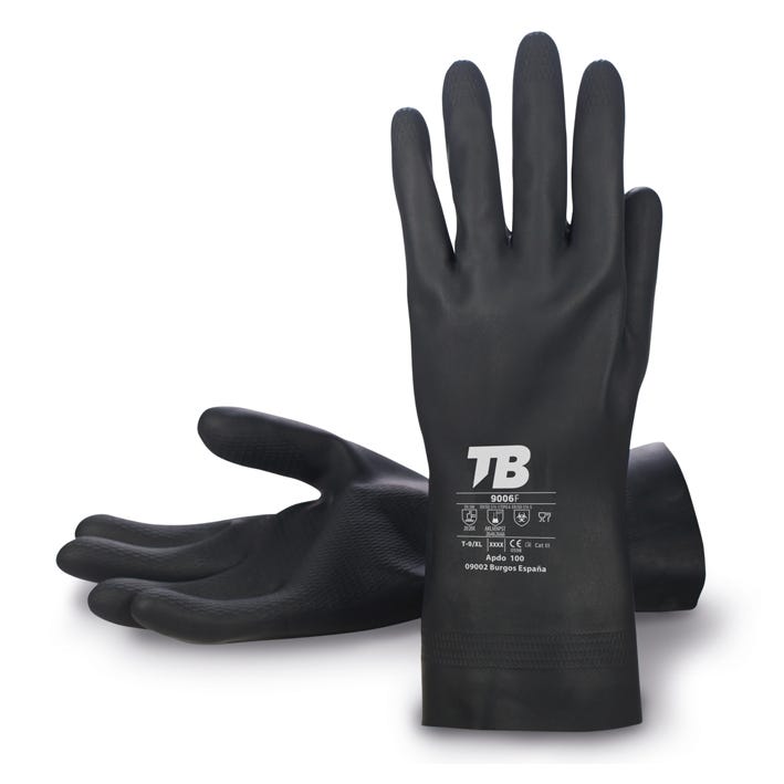 Luva química de látex preto interior flocado 9006F (10 PARES)