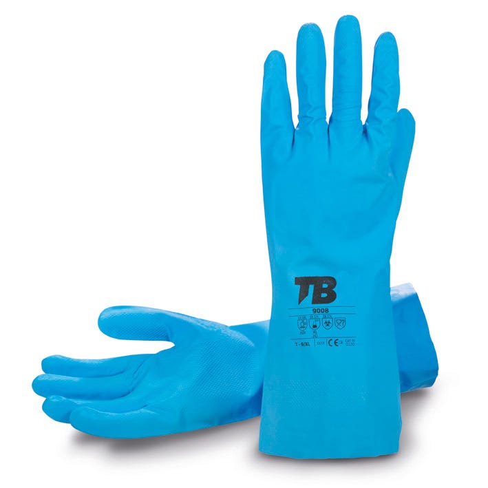 Luva química de nitrilo azul interior clorado 9008 (10 PARES)