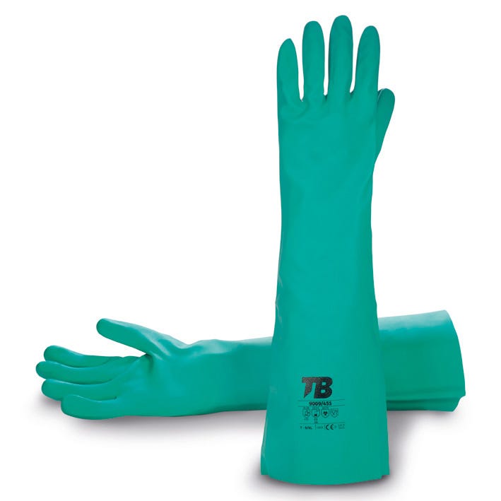 Luva química de nitrilo verde interior acetinado 9009-45S (6 PARES)