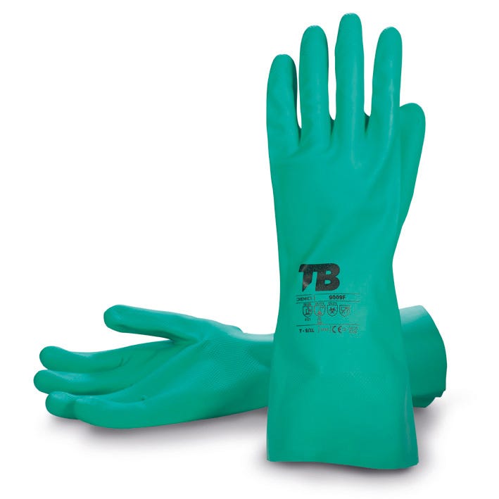 Luva química de nitrilo verde interior flocado 9009F (10 PARES)