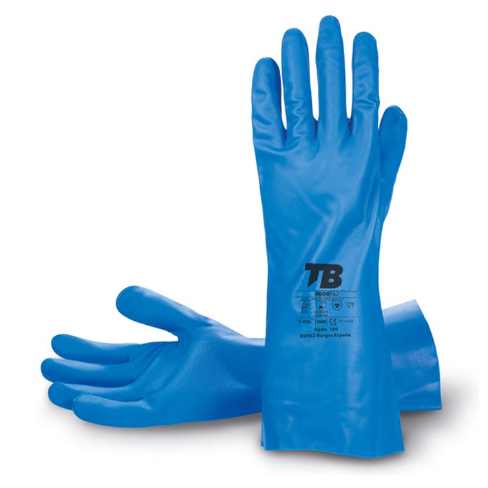 Luva química de nitrilo azul interior flocado 9009FAZ  (10 PARES)