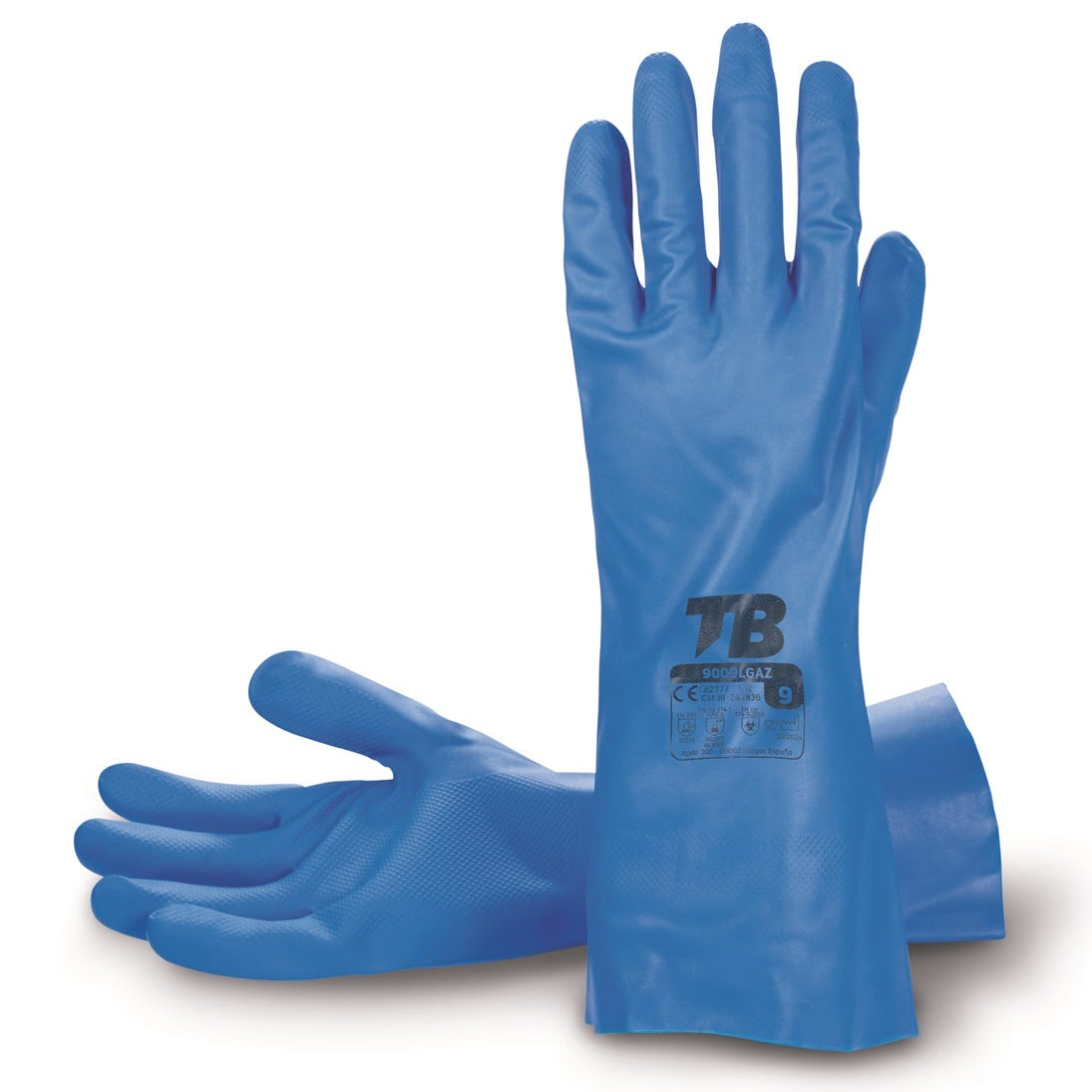 Luva química de nitrilo azul interior flocado 9009LGAZ (10 PARES)