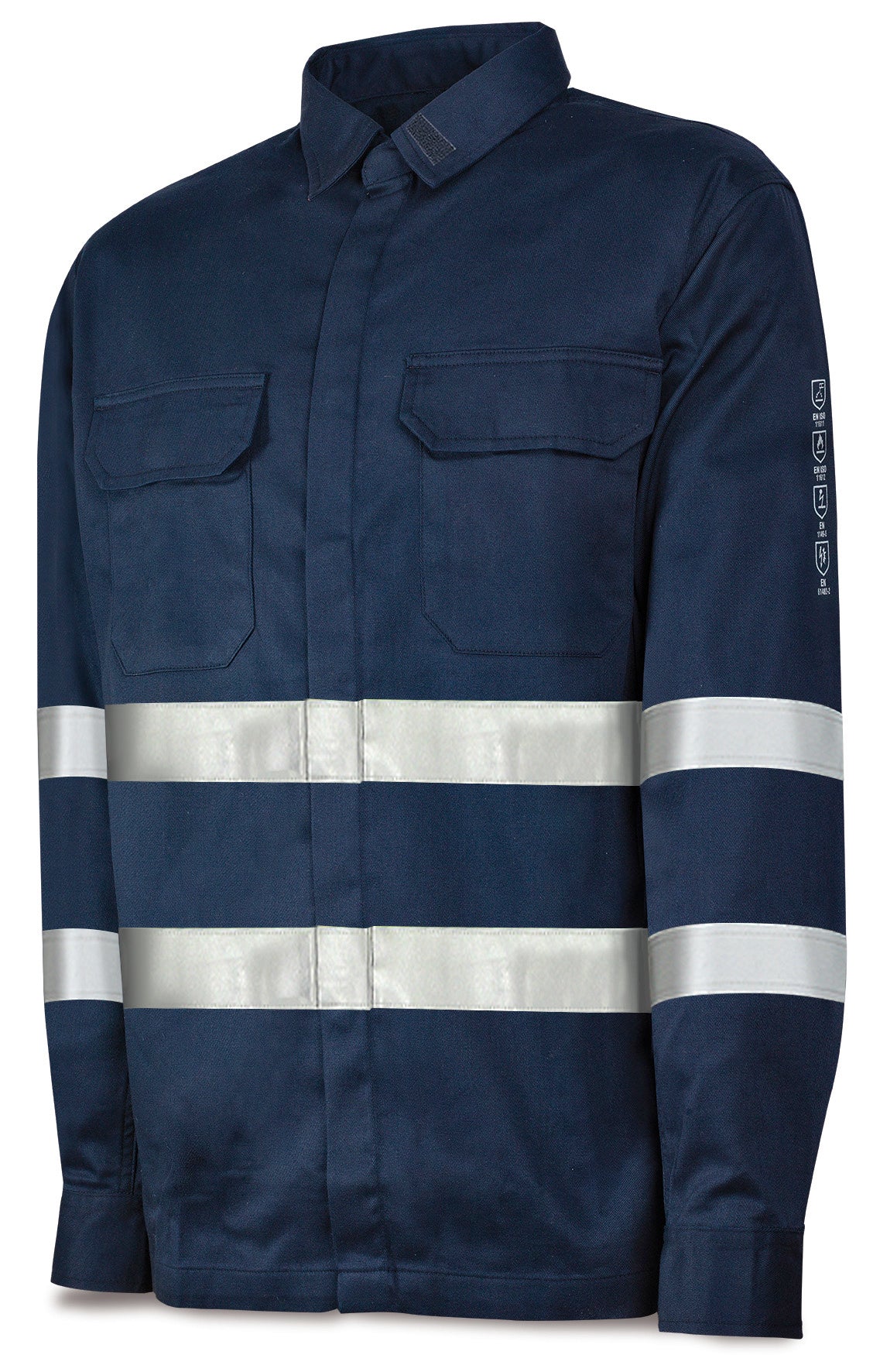 Camisa ignífuga e antiestática com bandas refletoras algodão 220 g