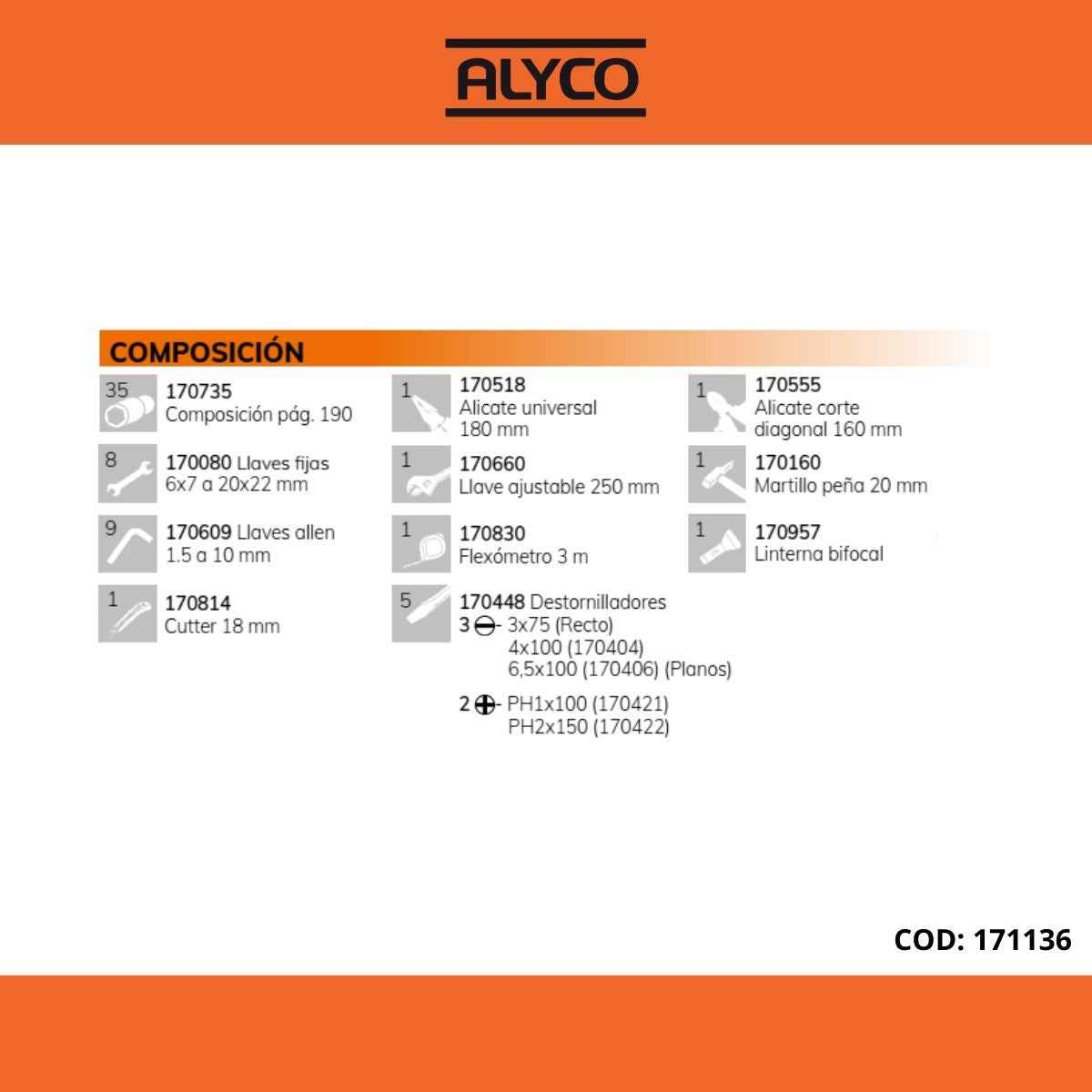 Caixa Metálica 3 Band. 65pç ALYCO ORANGE (171136)