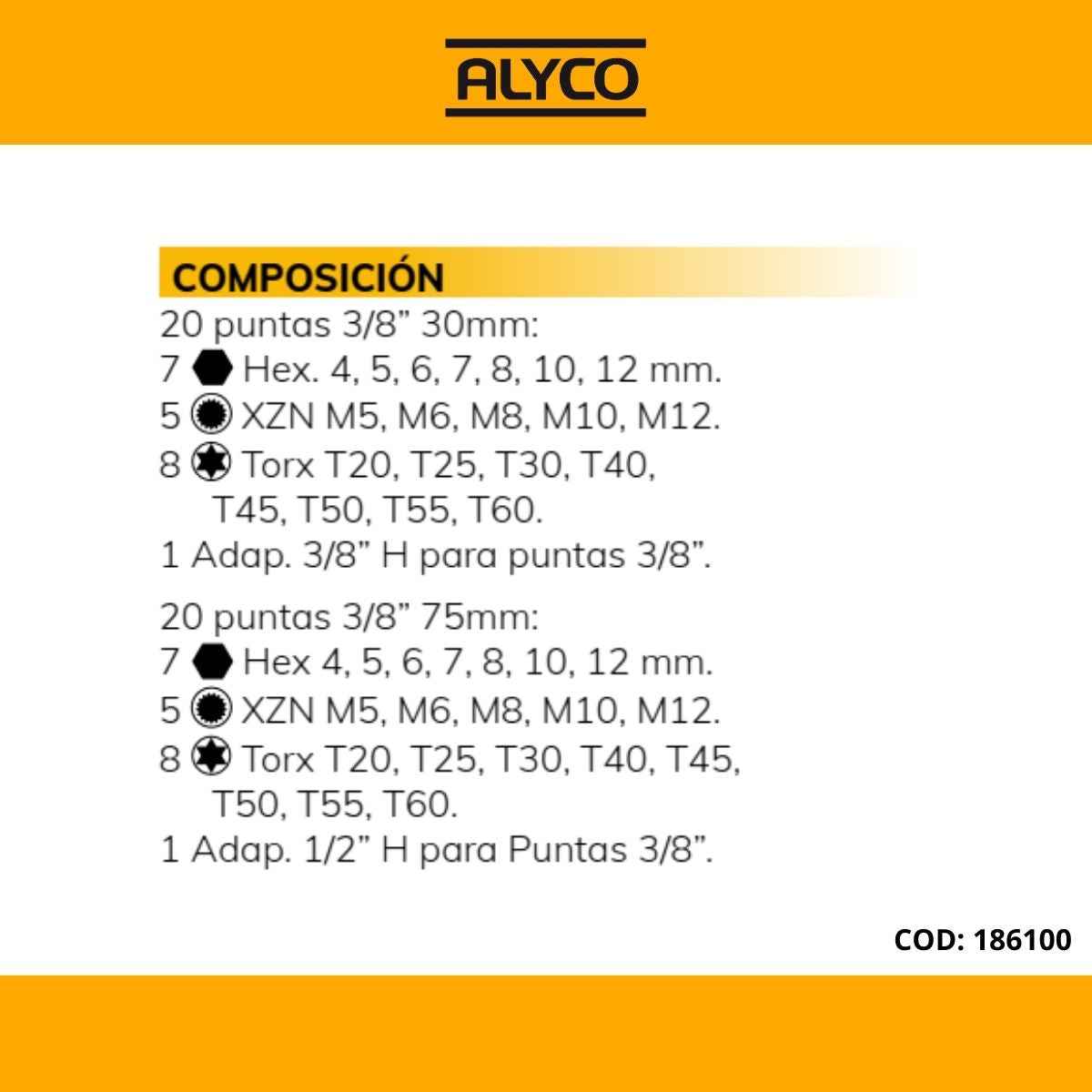 Jogo Pontas 42 pçs de 3/8" com Metálica (186100)