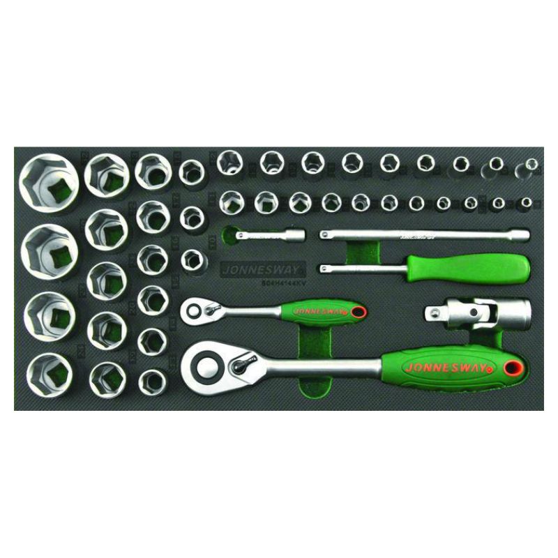 Bandeja de EVA con juego de 44 llaves de 1/2" y 1/4"