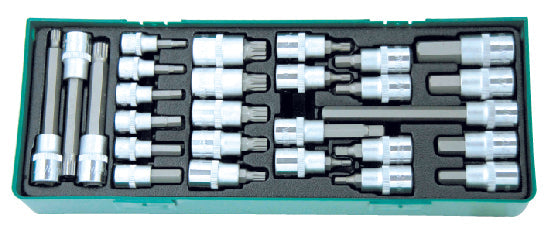 Bandeja con puntas para carraca de 1/2" y 3/8" con 27 piezas