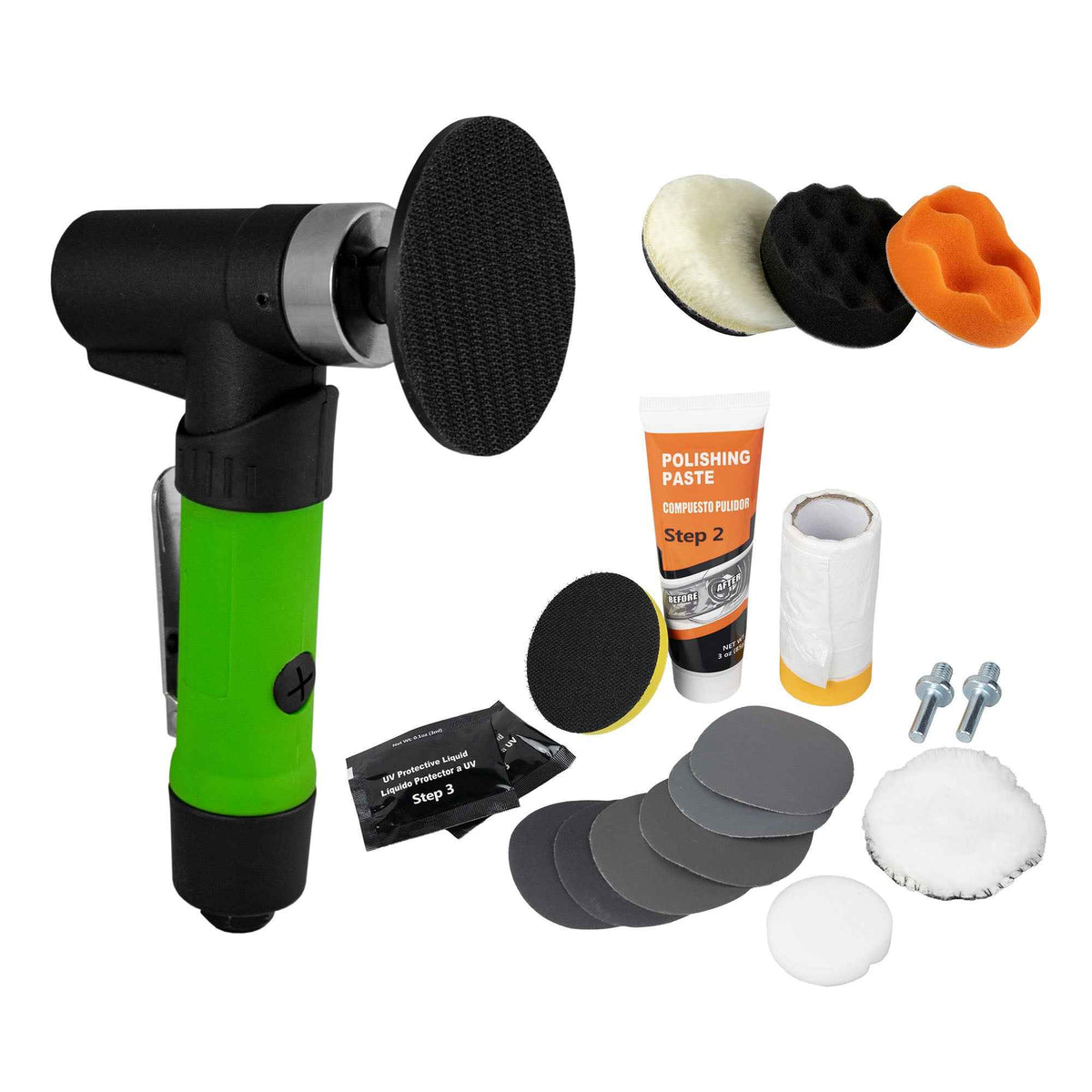 KIT Especial Polimento: Máquina Polimento Neumática + 12 KIT Restauração de Faróis - JBM