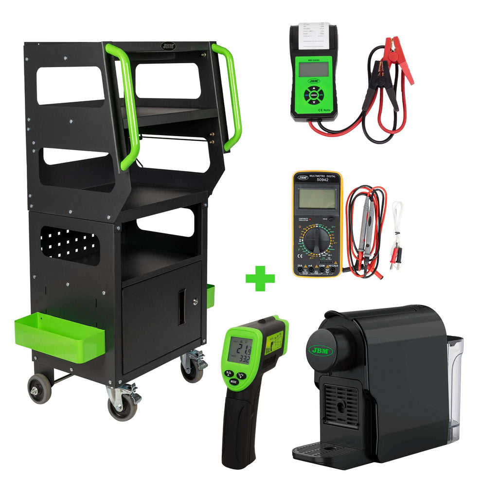 Carrinho para Diagnóstico + Comprovador de Batería com Impressora + Multímetro Digital + Termómetro - JBM JBM, imagem do produto