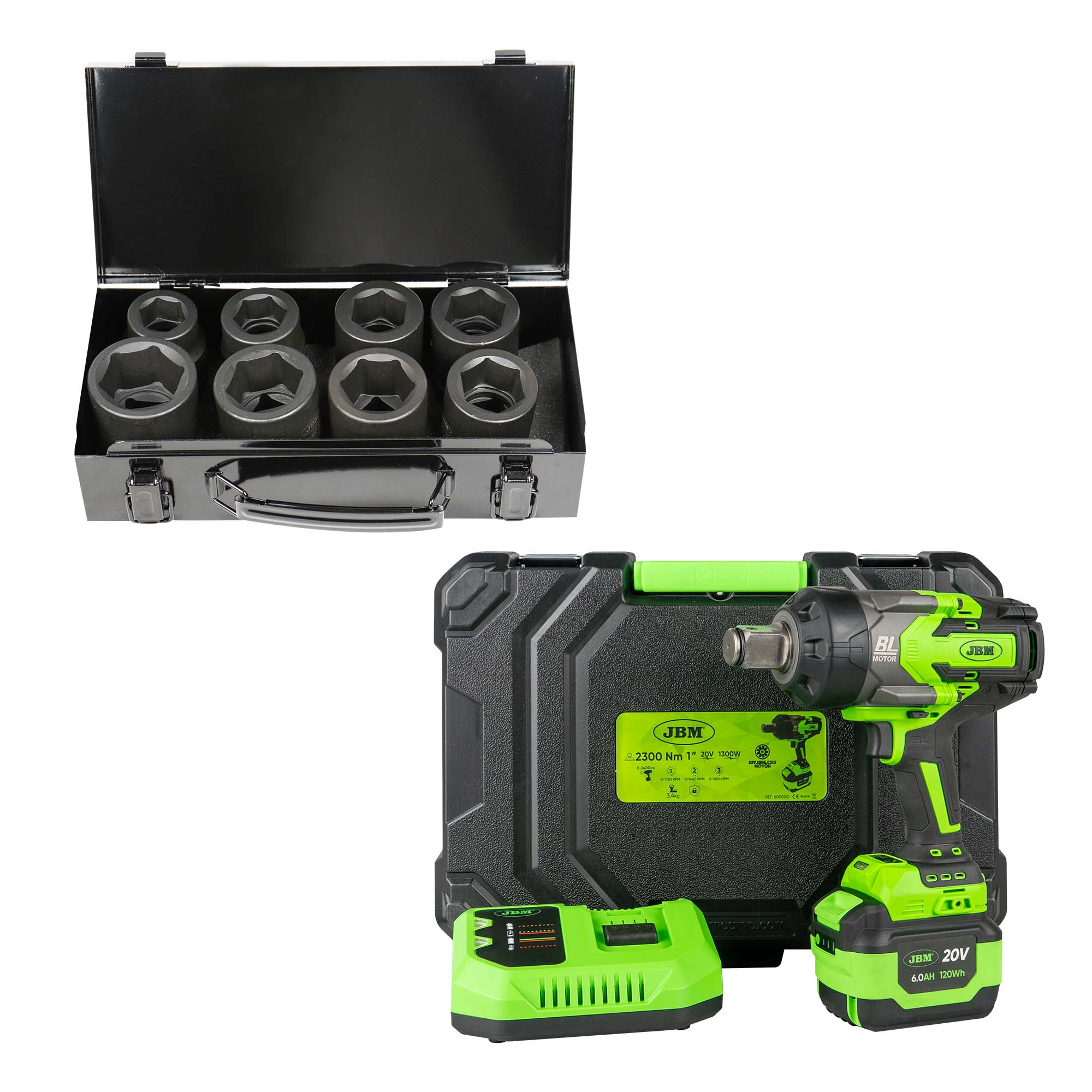 60050C Chave de Impacto SEM FIO 1" 2300NM com Estojo + 52348 KIT de 8 Chaves de Impacto de 1" - JBM JBM, imagem do produto