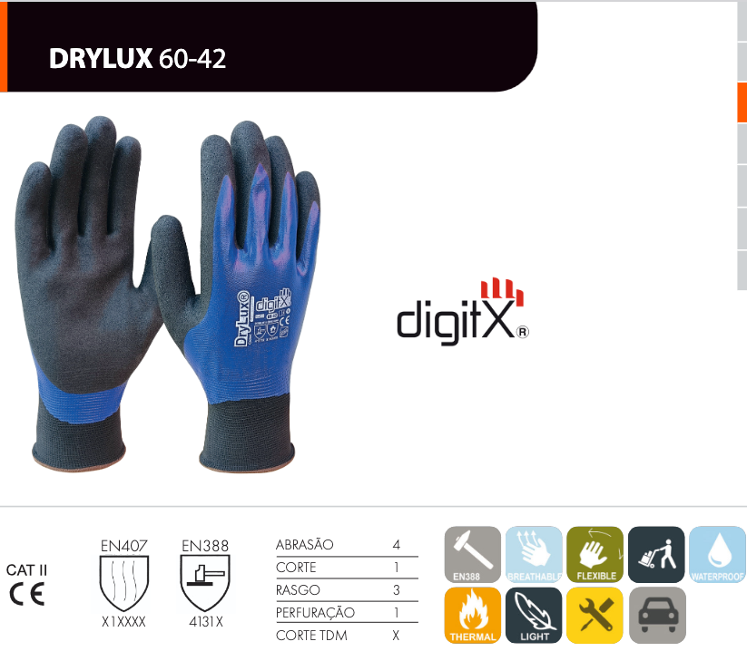 Luva Nitrilo Impermeável DRYLUX Safetop com Dupla Camada e Aderência Total