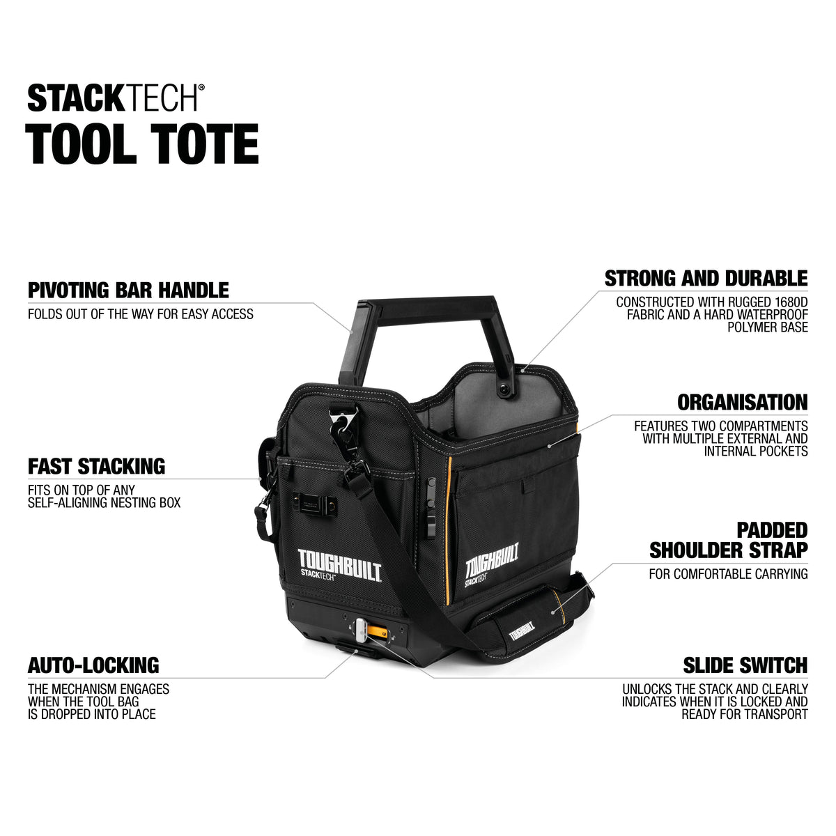 Bolsa de ferramentas aberta StackTech Toughbuilt TB-B1-S-80C – infografia 9