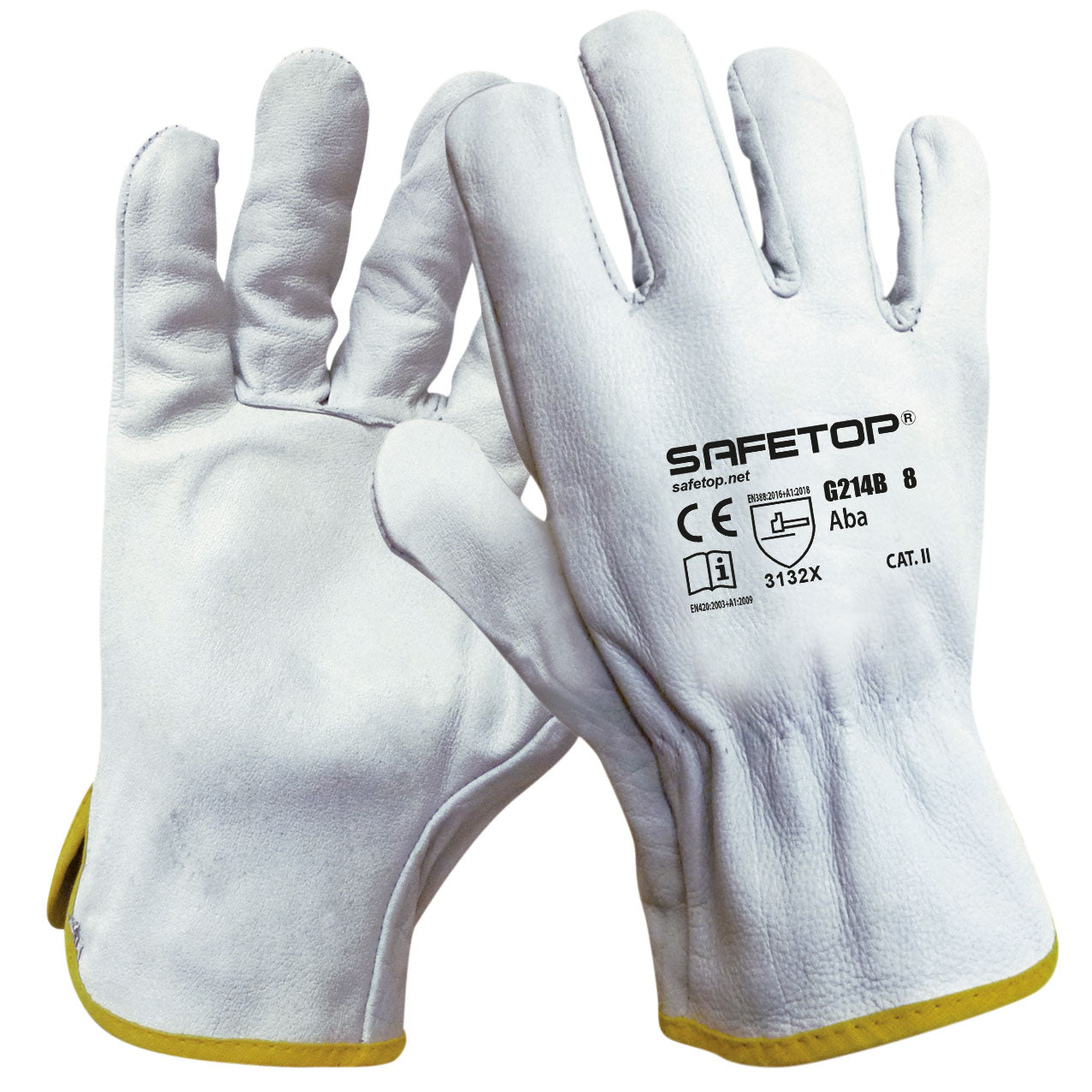 Luva de couro branco padrão 3132X e 100ºC ABA (12 pares)
