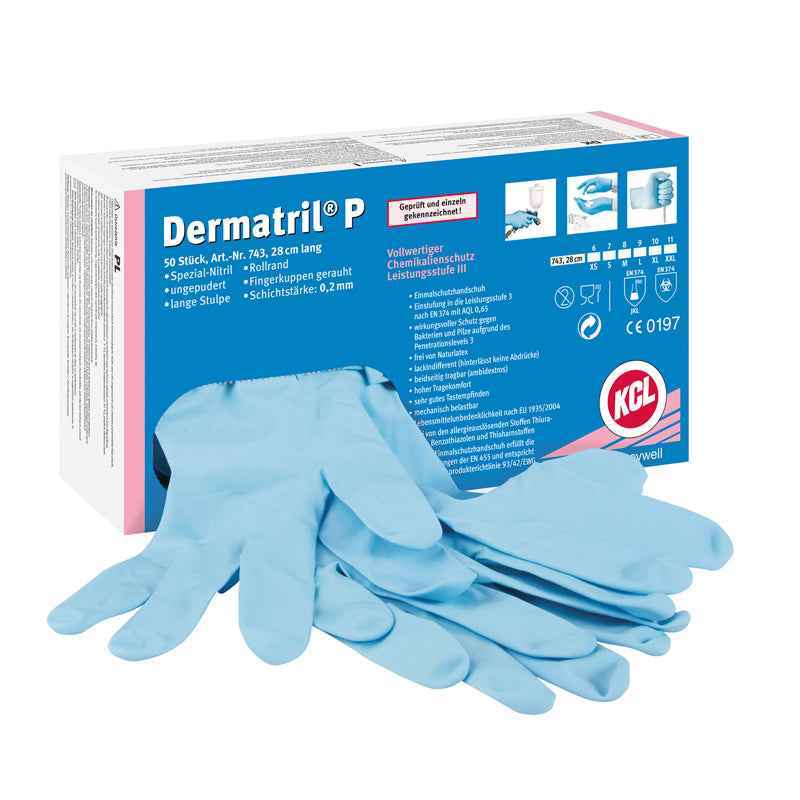 Luvas de Nitrilo Dermatril EN388 EN374  Azul 50 Un Pack 5 caixas
