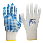 Guante de nailon con puntos de PVC de galga 13, Dotty-Blue (12 pares)