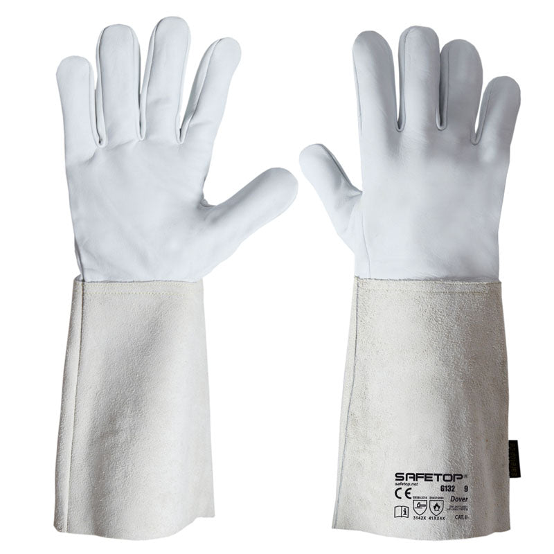 Luva DOVER, luva de soldador de couro de grão longo adequada para TIG (12 pares)