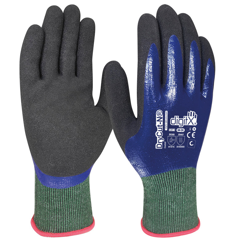 DryCut-N, luva resistente a cortes C, nitrila impermeável 18G (12 Pares)