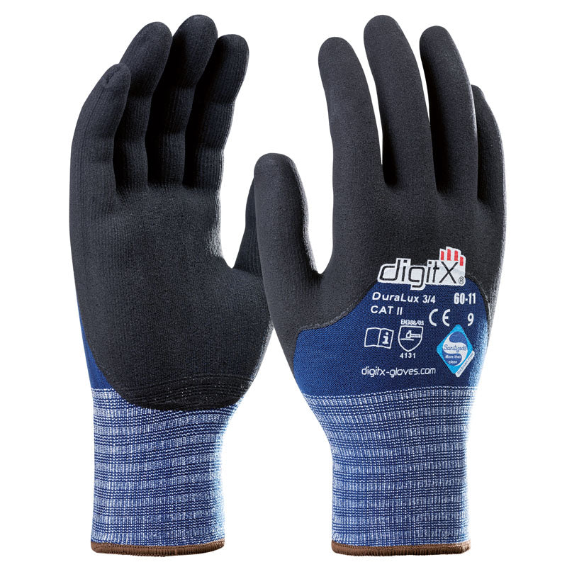 Guantes de licra-nitrilo DURALUX con baño 3/4 y acabado satinado (12 pares)