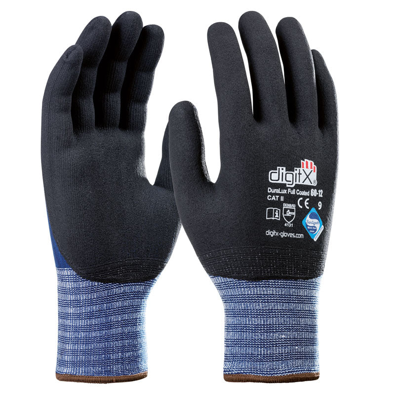 Guante de licra-nitrilo recubierto DURALUX con acabado satinado (12 Pares)