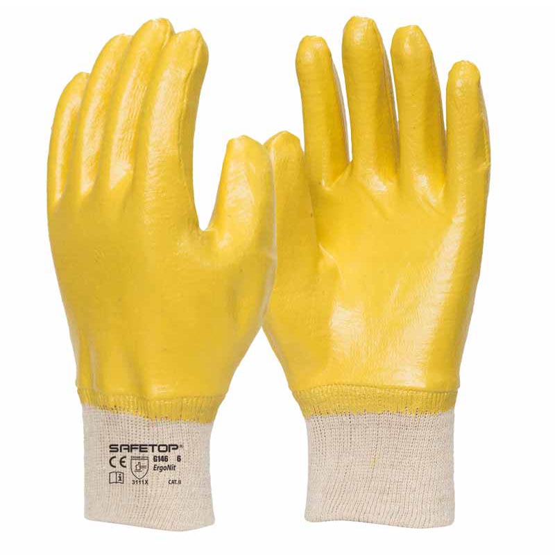 ERGONIT, guante de nitrilo amarillo con dorso recubierto (12 pares)
