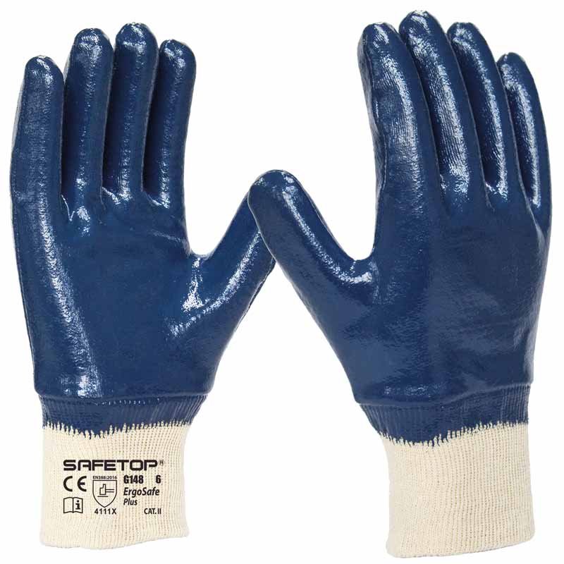 ERGOSAFE PLUS, luva de nitrilo revestida azul (12 Pares)