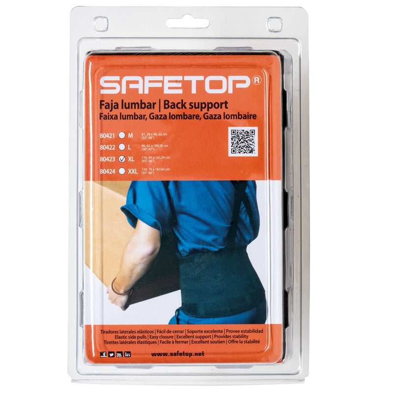 Cinta elástica de soporte lumbar con velcro y tiras (en blíster)