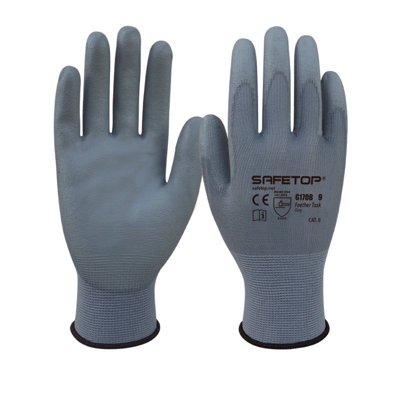 FEATHER TASK, guante sintético de poliuretano gris (12 Pares)