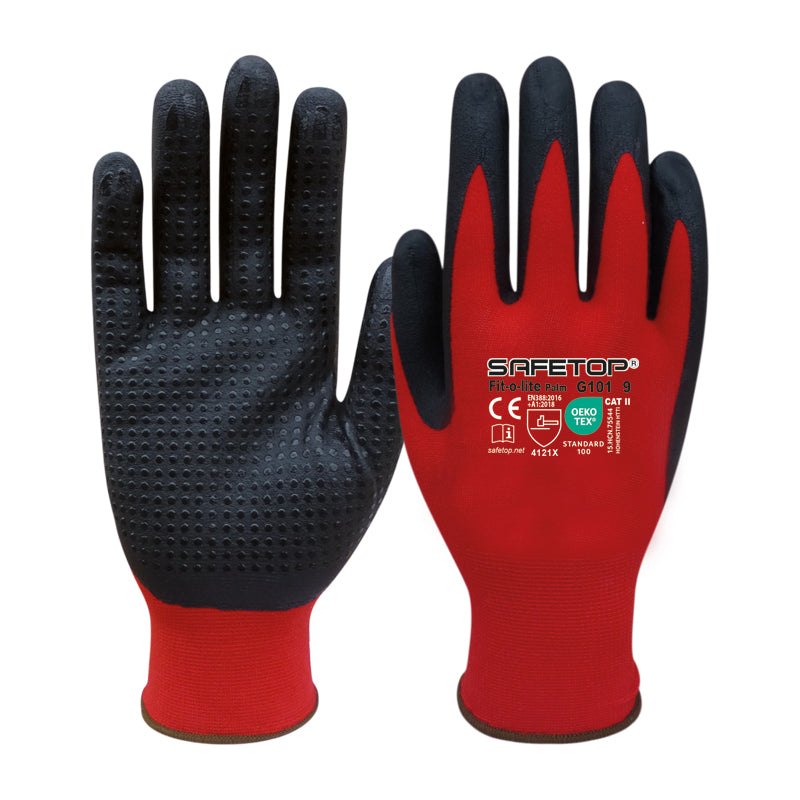 FIT-O-LITE DOTS, luva de nitrila com pontos na palma (12 Pares)