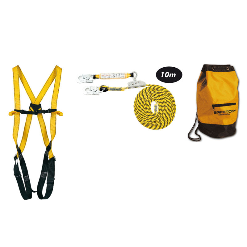 Arnês de Segurança HELKA 71/10, kit com arnês 80071B+81231 (10 m)+80122 para segurança profissional