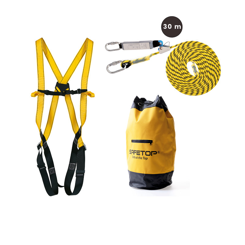 Arnês de Segurança HELKA 71/30, kit com arnês 80071B+81233 (30 m)+80122 para segurança profissional