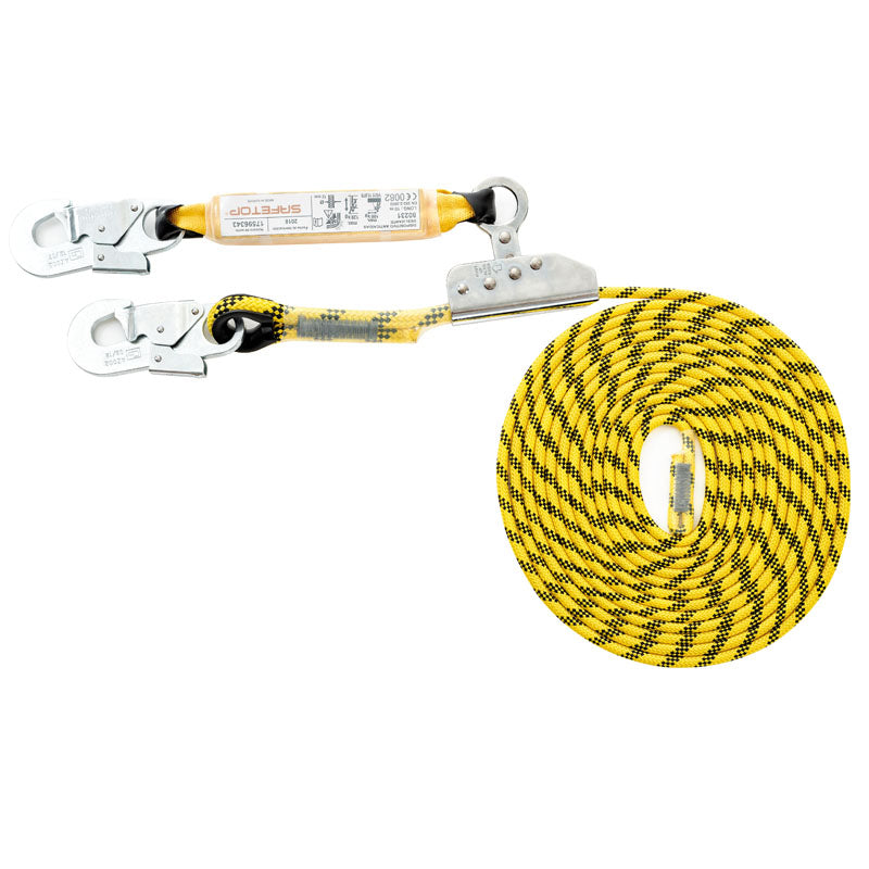 LINHA DE VIDA 40m, amortecedor + paraquedas alto + mosquetões de 12mm