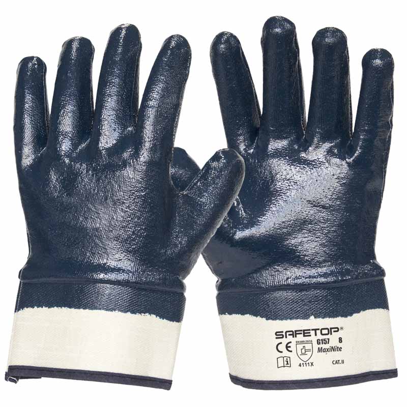 MAXINITE, guante de nitrilo azul con manga recubierta (12 Pares)