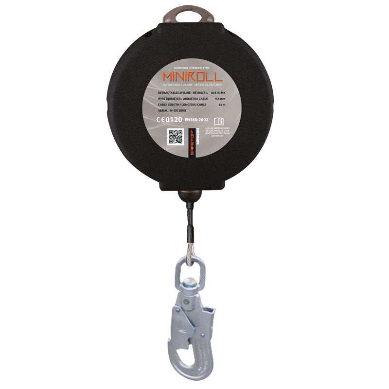 Equipamento Antiqueda MINI-ROLL INOX, cabo retrátil vertical em aço inoxidável 20 m para segurança profissional