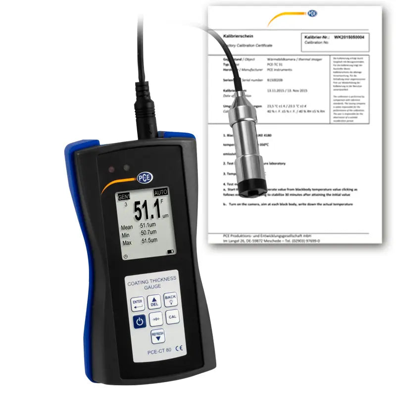 Medidor de espesores PCE-CT 80-FN2-ICA incl. certificado de calibración ISO