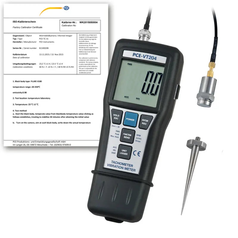 Medidor de vibração PCE-VT 204-ICA, incluindo certificado de calibração ISO